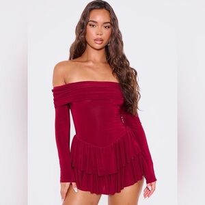 NWT Pretty Little Thing Bardot Rara Skort Playsuit Size 6